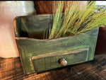 #DAW5 Primitive Grungy Green Distressed Wood Box With Faux Drawer (Made In USA)