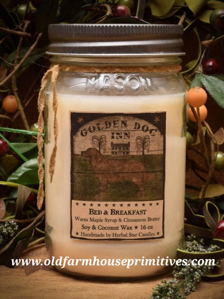 #HSBB11 Primitive Soy Candle "Bed & Breakfast" 16 oz. (Made In USA)