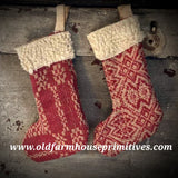 #DATSD Primitive Hanging "Darker Red" ♥️ Pattern Coverlet Stocking Ornament (Made In USA)