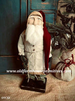 #OTCS3 Primitive Santa 🎅 Wearing Tan Coat Holding "Wreath" (Made In USA) ★LAST TWO★