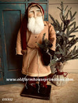 #OTCS12 Primitive Santa 🎅 Wearing Tan Coat Holding "Black Bag With Greens" (Made In USA)  ★ IN STOCK★