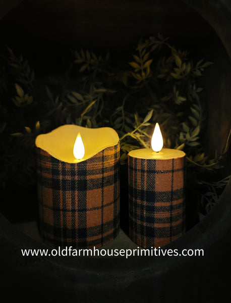 #LFS124 Primitive "Fall Plaid" Flameless Battery Candles