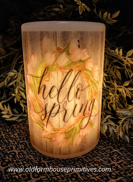 #CRD0026 "Hello Spring Wreath" Candle Sleeve