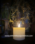 #RH021S Ivory Realistic Flame 3x4 Candle in Glass