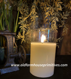 #RH020M Ivory Realistic Flame 3x5 Candle in Glass