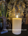 #RH019L Ivory Realistic Flame 3x6 Candle in Glass