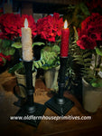 #VJ1237 Tall Distressed Black Metal Candle Holder with Flameless Candle