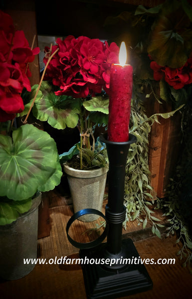 #VJ1237 Tall Distressed Black Metal Candle Holder with Flameless Candle