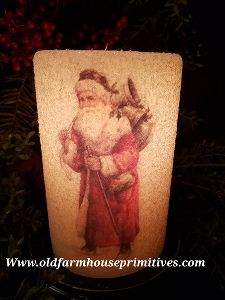 #CRDS69 Primitive "Walking Santa" 🎅 Gumdrop Wax Candle Sleeve (Made In USA) BACK IN STOCK!