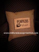 #RPBPP1 Primitive Tea Dyed-Black Ticking Pumpkins by the Pound Pillow #1 Seller