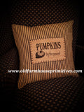 #RPBPP1 Primitive Tea Dyed-Black Ticking Pumpkins by the Pound Pillow #1 Seller