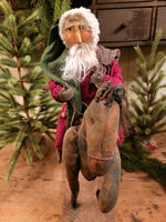 #HCBM103 Primitive Santa with Bag Riding Horse