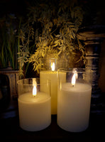 #RH020M Ivory Realistic Flame 3x5 Candle in Glass