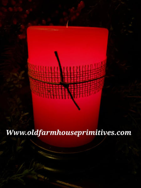 #CRDS75 Primitive "Raspberry With Burlap" Wax Candle Sleeve (Made In USA)