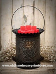#PCMTW9 Primitive Kettle Black Jumbo Punched Tin Star Candle Tart Warmer (Made In USA)