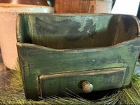 #DAW5 Primitive Grungy Green Distressed Wood Box With Faux Drawer (Made In USA)