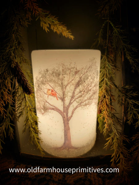 #6VP-CPT/GD Pair Of Cardinals In Tree Candle Sleeve (Made In USA)