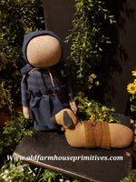 #EVCPDB1 Primitive Prairie Girl "BLUE DRESS" With Her Sheep 🐑  (Made In USA)