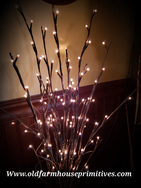 #WTLBE Primitive "Electric" Willow Twigs Lighted Branch 96 Lights
