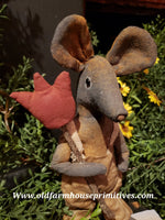 #LTS4 "Teddy" Mouse Holding Tulip (Made In USA)
