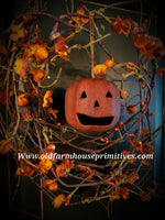 #JOLFO9 Primitive Spooky "Orange" Jack-O-Lantern Pumpkin 🎃 Ornament #1 Seller!