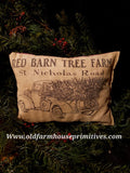 #PWP21 Primitive "Red Barn Tree Farm"🌲Cut Your Own Pillow (Made In USA)