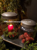 #PDARJ1 Primitive Antique Reproduction Pantry Jars Tin Lids Set/2 Back In Stock!