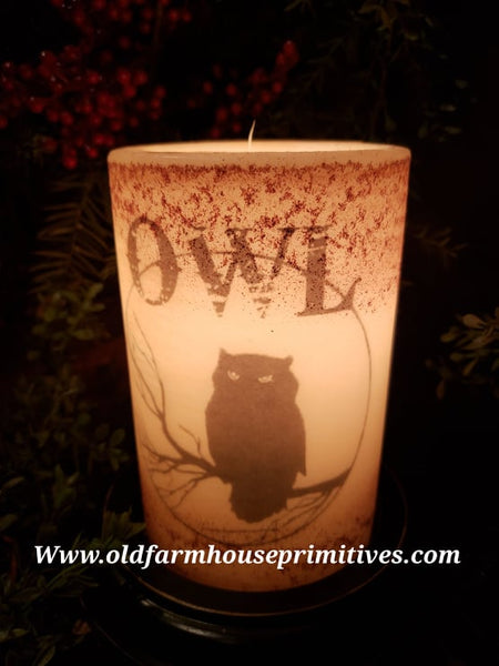#CRDS81 Primitive "Spooky Owl" 🦉  Wax Candle Sleeve (Made In USA)