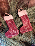 #DATSD Primitive Hanging "Darker Red" ♥️ Pattern Coverlet Stocking Ornament (Made In USA)