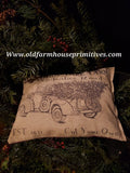 #PWP21 Primitive "Red Barn Tree Farm"🌲Cut Your Own Pillow (Made In USA)