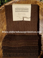 #PGWCCB Primitive Gatherings Hand Dyed Wool "Chocolate Brown" Fabric Charm Bundles100% Wool Fabric