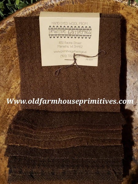 #PGWCCB Primitive Gatherings Hand Dyed Wool "Chocolate Brown" Fabric Charm Bundles100% Wool Fabric