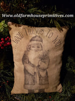 #PWP4 Primitive Winter "Good Tidings To You" Santa  Pillow (Made In USA)