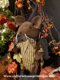 #PCDF53 Primitive Witch Mouse 🐭  Holding Twig Broom 🧹  Made In AMERICA