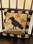 #HSD213C Crow & Star Pillow Hooked Wool Pillow