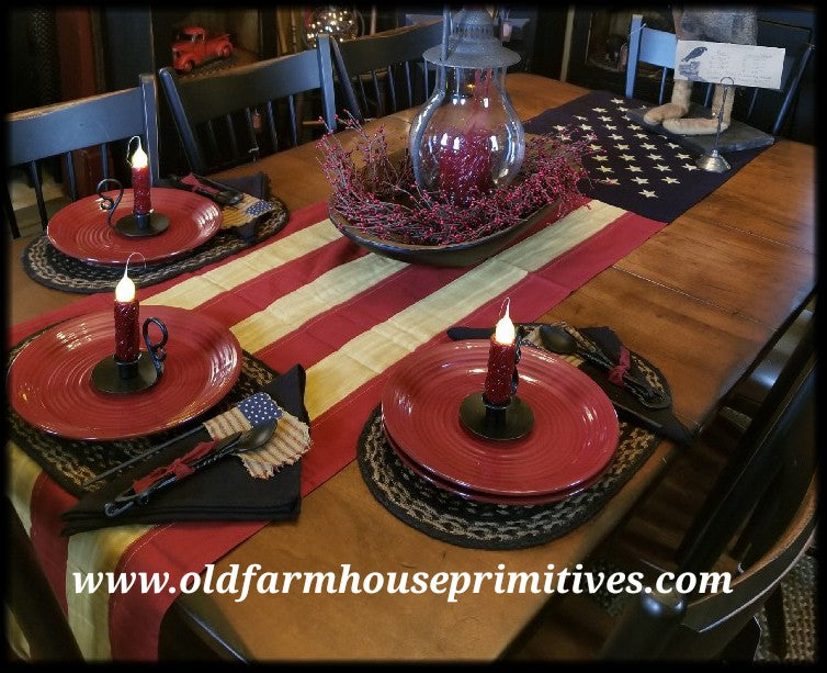 #PAF7 Primitive Aged American Flag Runner Banner – Old Farmhouse Primitives