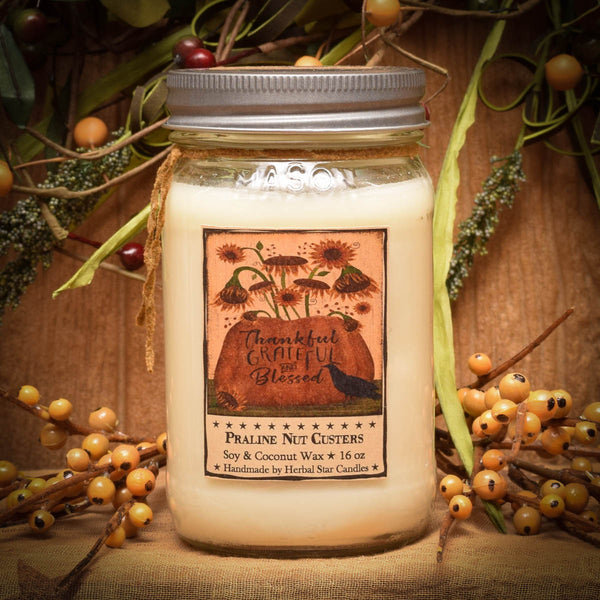 #HSPNC6 Primitive Soy Blend "Praline Nut Clusters" 16 Ounce Jar (Made In USA)