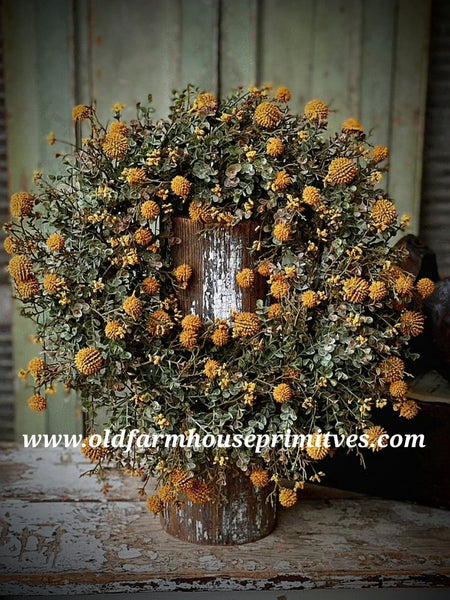#LHF19 Primitive "Mustard" Fall Garden Wreath 22" Back In Stock!