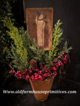 #PHPM1 Primitive Potted Wax Dipped "SNOWMAN" Faux Holiday Plant