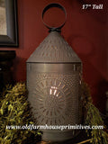 #BTL2 Primitive 18" Tall Fireside Tin Electric Lantern (Made In USA)
