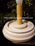 #CRDBASE4 Primitive Round Candle Sleeve "Country White Wood Base"  (Made In USA)